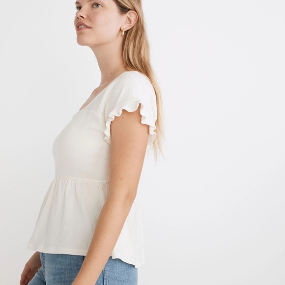 Madewell Flutter Sleeve Peplum Shirt in Cream - Picture 4 of 7